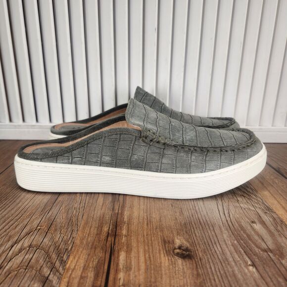 Sofft Somers Moc Croc Print Womens Sz 9.5M Green Suede Casual Slip On Mule Shoes - Picture 1 of 9